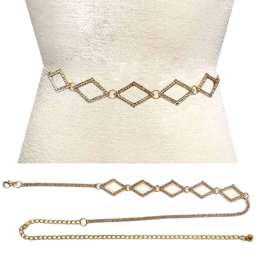 iLLASPARKZ Stone Paved Open Diamond Link Pointed Rhinestone Chain Waist Belt