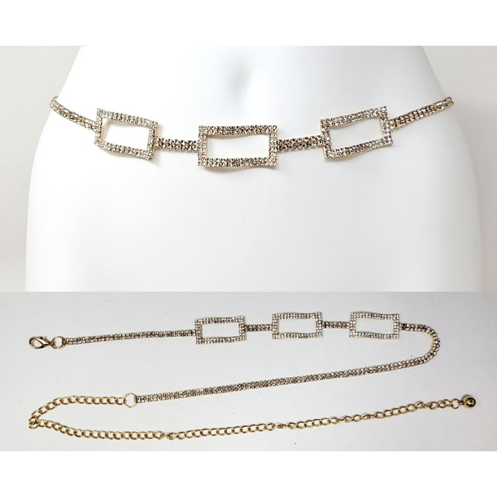 iLLASPARKZ Stone Paved Wavy Rectangle Link Pointed Rhinestone Chain Waist Belt