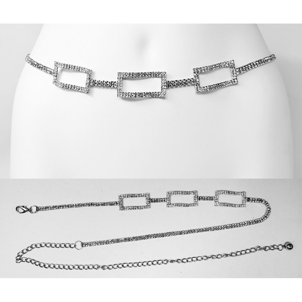 iLLASPARKZ Stone Paved Wavy Rectangle Link Pointed Rhinestone Chain Waist Belt