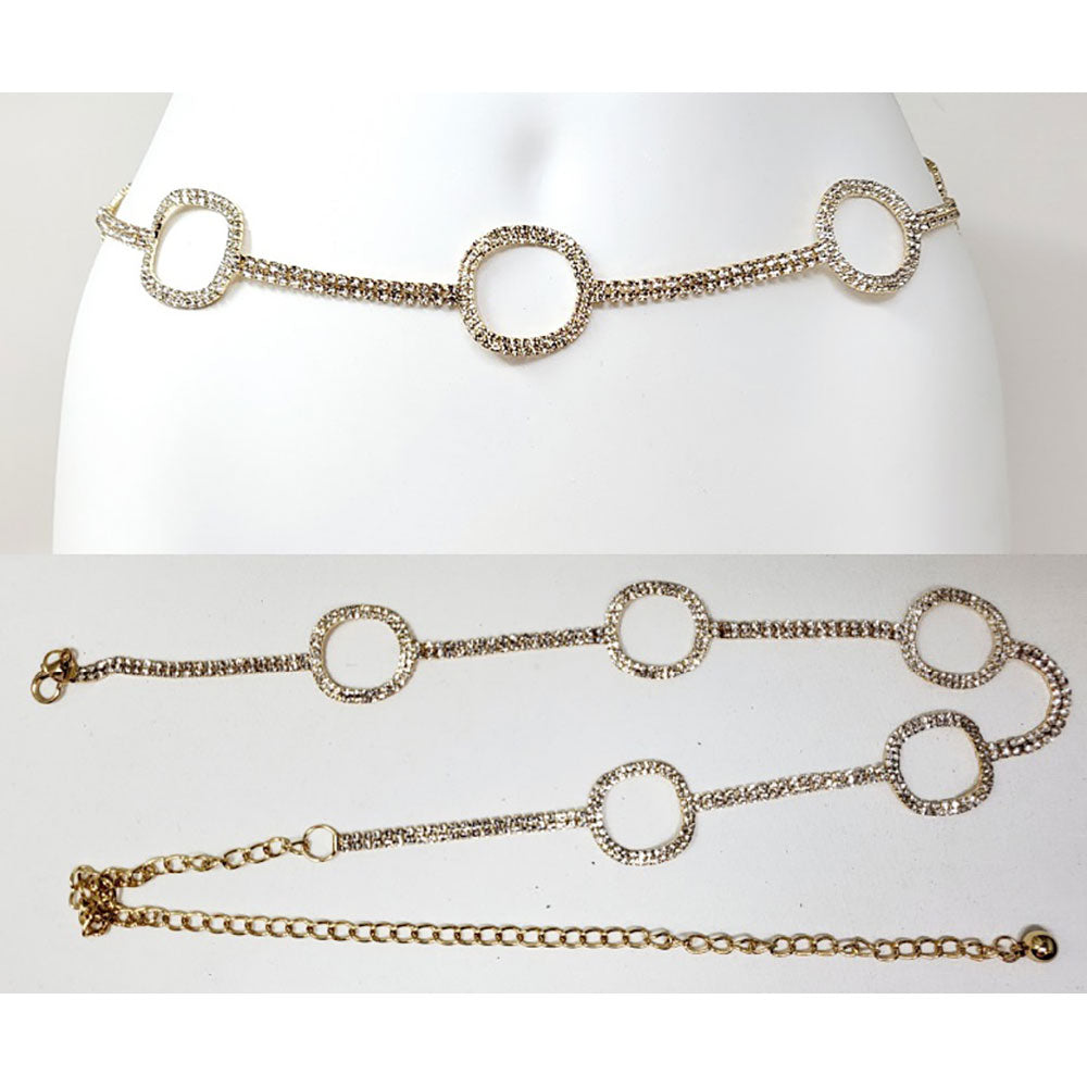 iLLASPARKZ Stone Paved Wavy Circle Link Pointed Rhinestone Chain Waist Belt