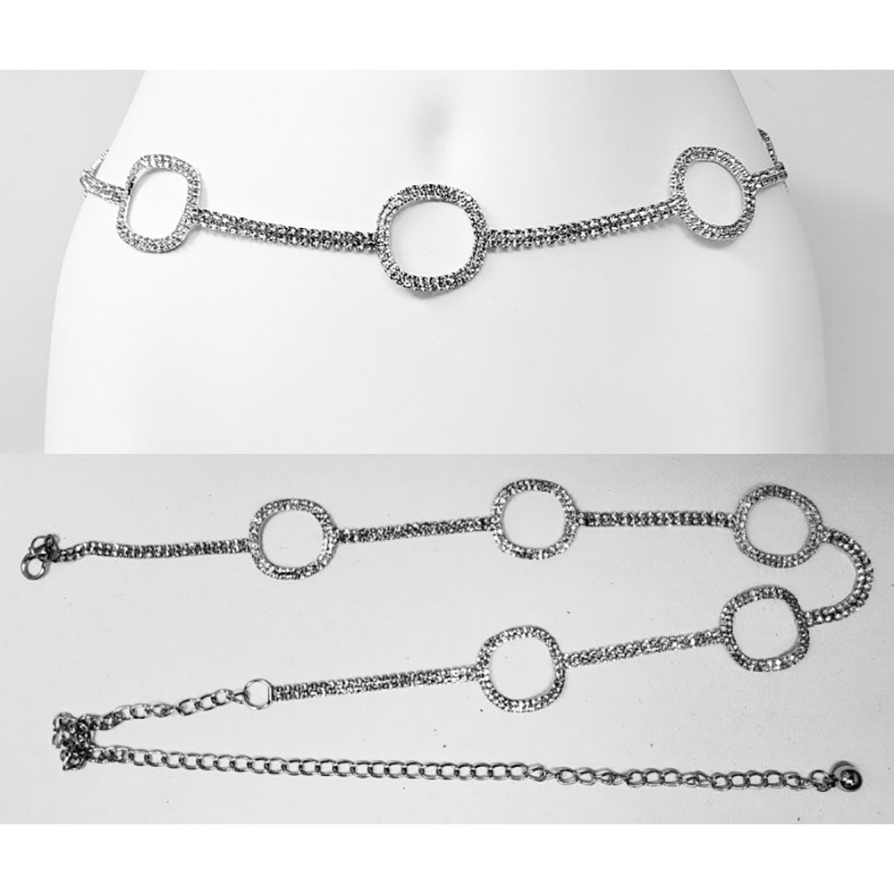 iLLASPARKZ Stone Paved Wavy Circle Link Pointed Rhinestone Chain Waist Belt