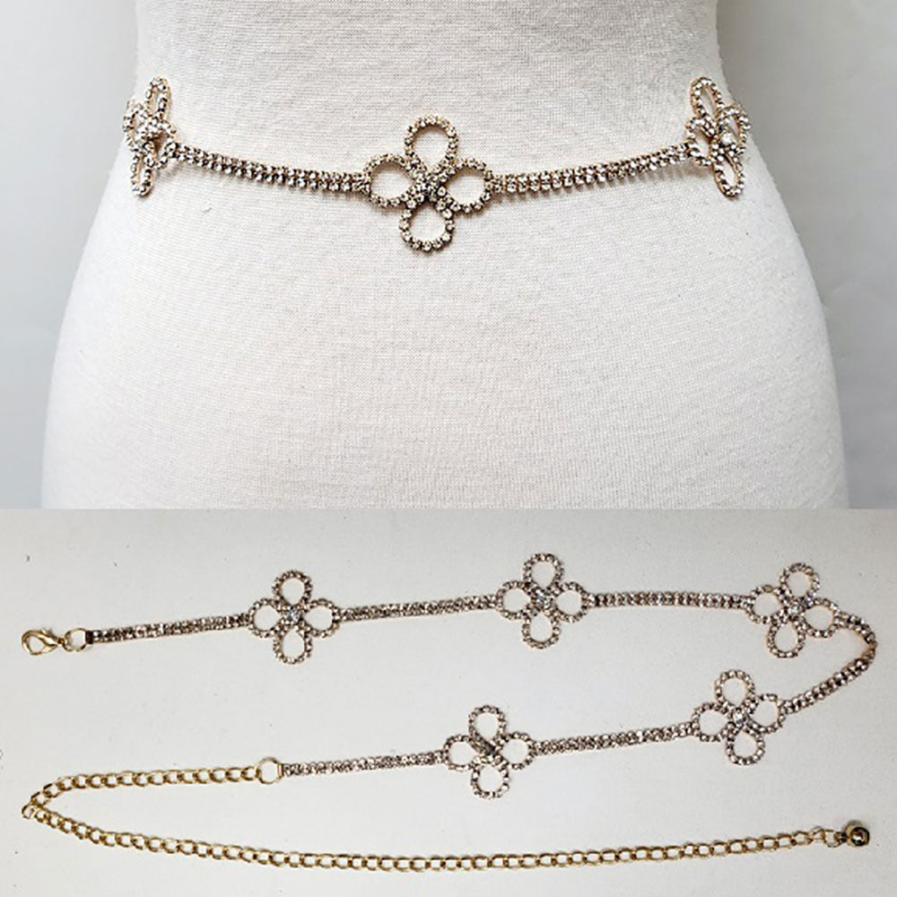 iLLASPARKZ Stone Paved Flower Link Pointed Rhinestone Chain Waist Belt