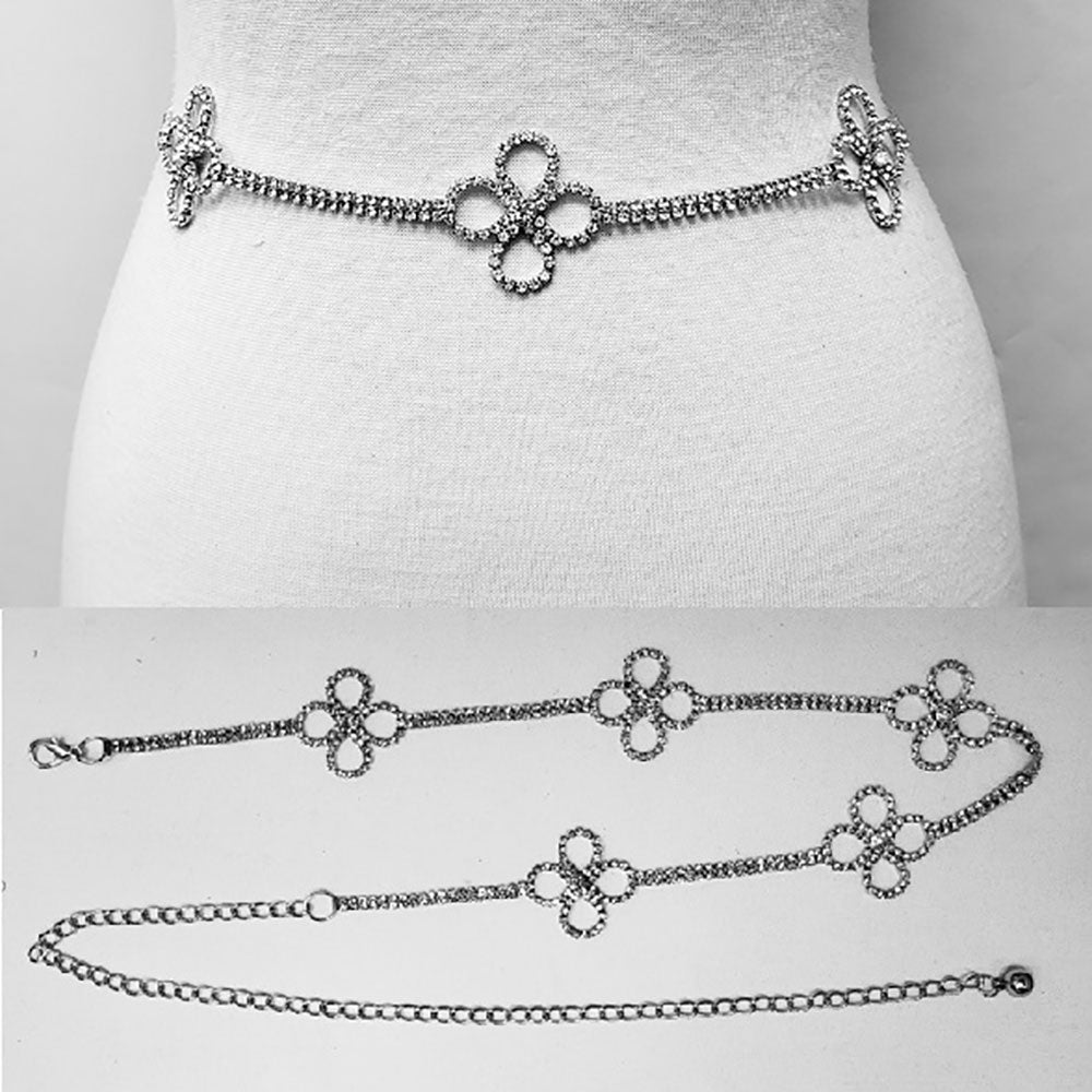 iLLASPARKZ Stone Paved Flower Link Pointed Rhinestone Chain Waist Belt