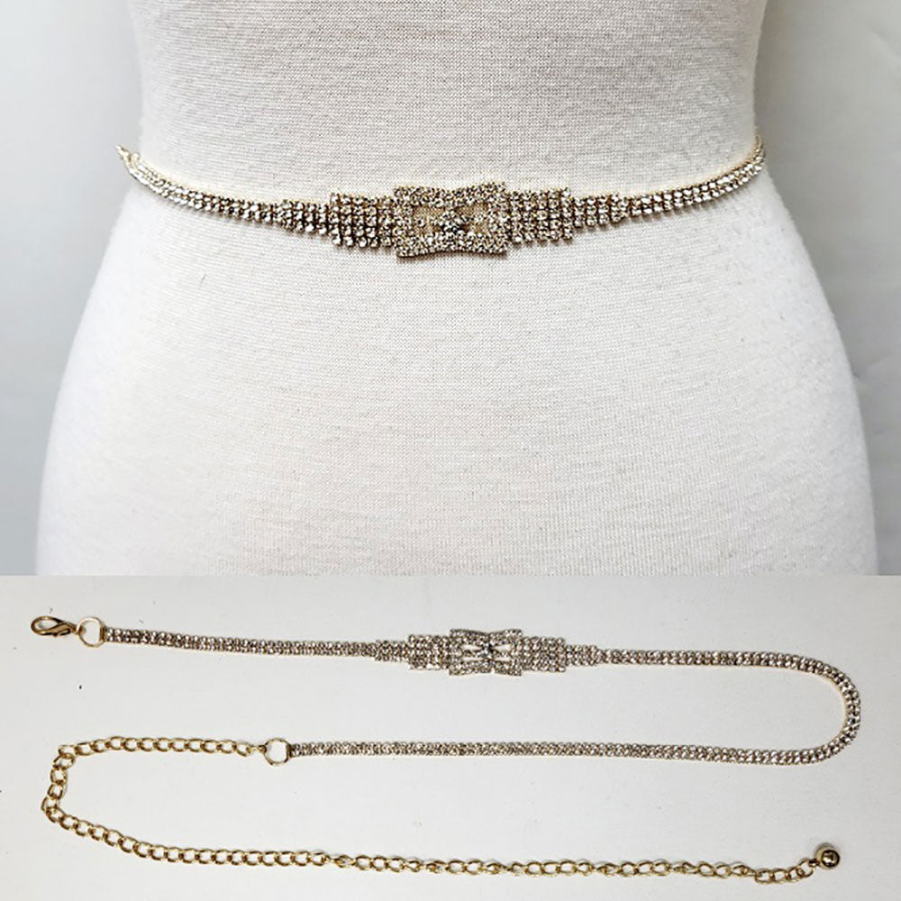 iLLASPARKZ Stone Paved Belt Buckle Pointed Rhinestone Chain Waist Belt