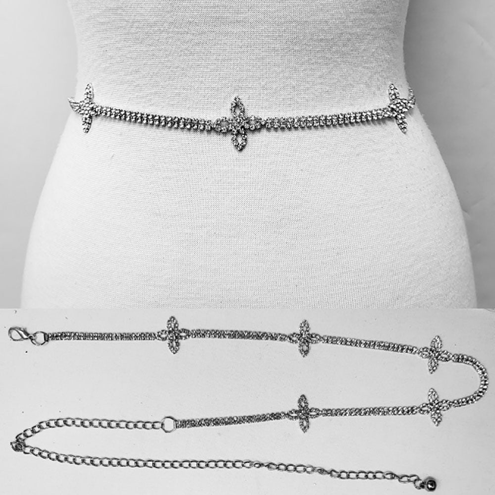 iLLASPARKZ Stone Paved Quatrefoil Link Pointed Rhinestone Chain Waist Belt