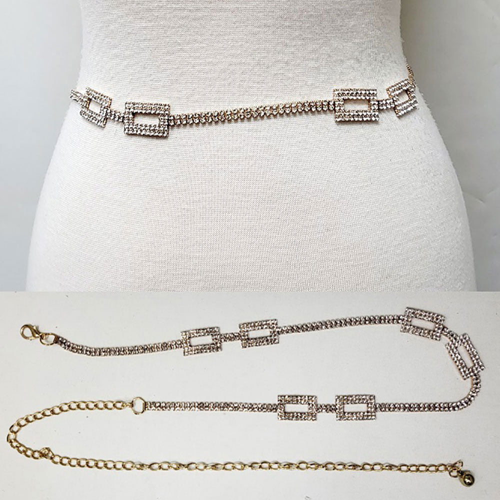 iLLASPARKZ Stone Paved Double Rectangle Link Pointed Rhinestone Chain Waist Belt