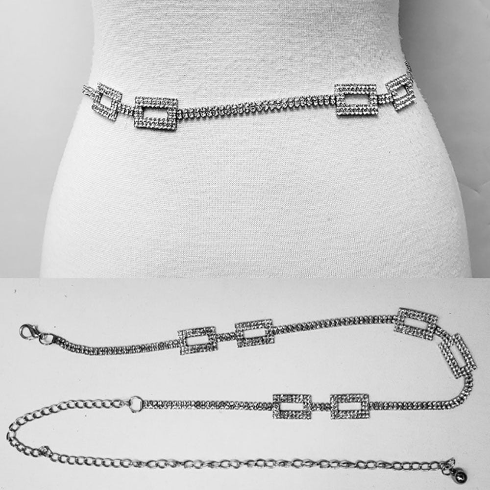 iLLASPARKZ Stone Paved Double Rectangle Link Pointed Rhinestone Chain Waist Belt