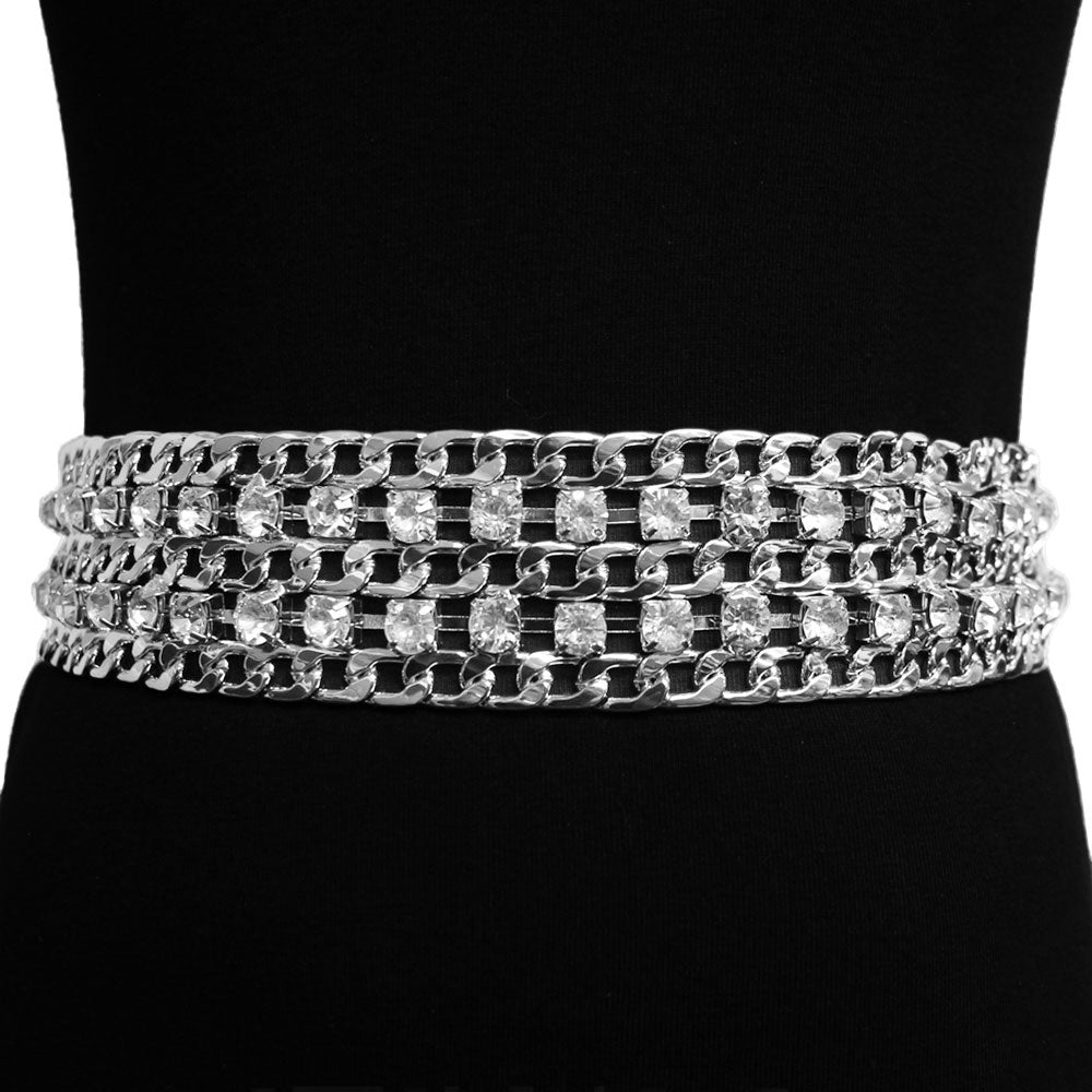 iLLASPARKZ Round Stone Accented Metal Chain Link Belt