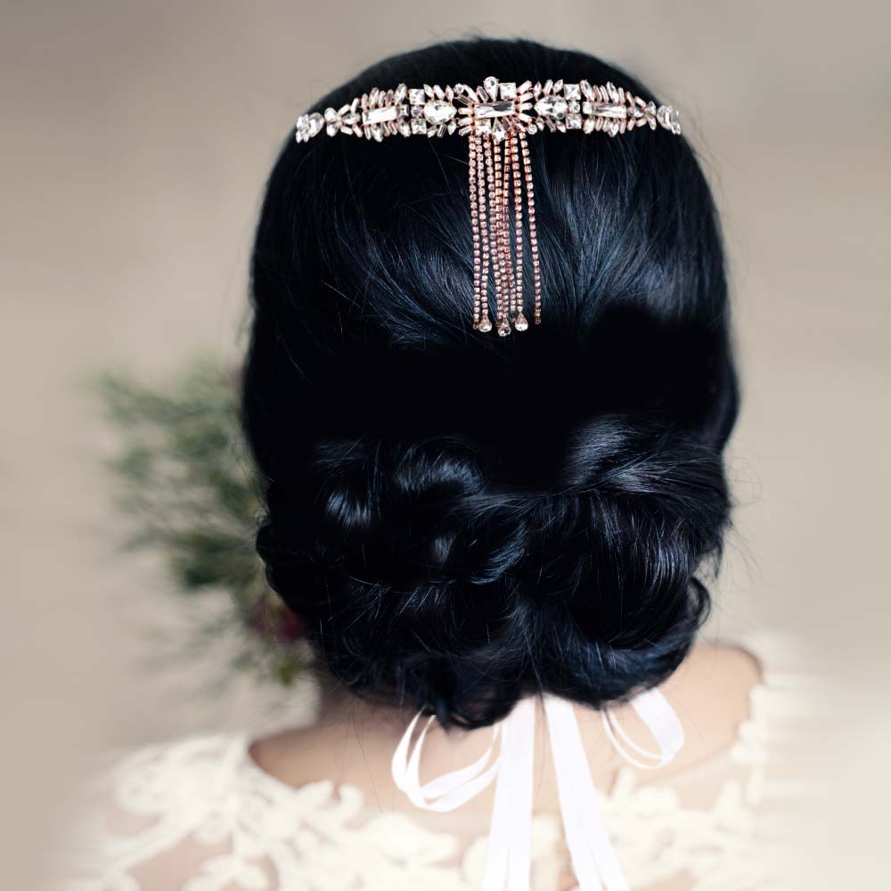 iLLASPARKZ Multi Stone Cluster Dropped Rhinestone Sash Ribbon Bridal Wedding Belt / Headband