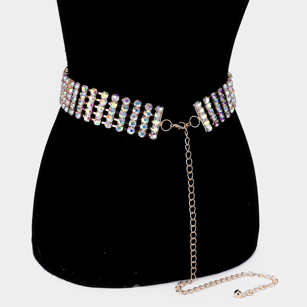 iLLASPARKZ Embellished Crystal 5 Rows Waist Belt