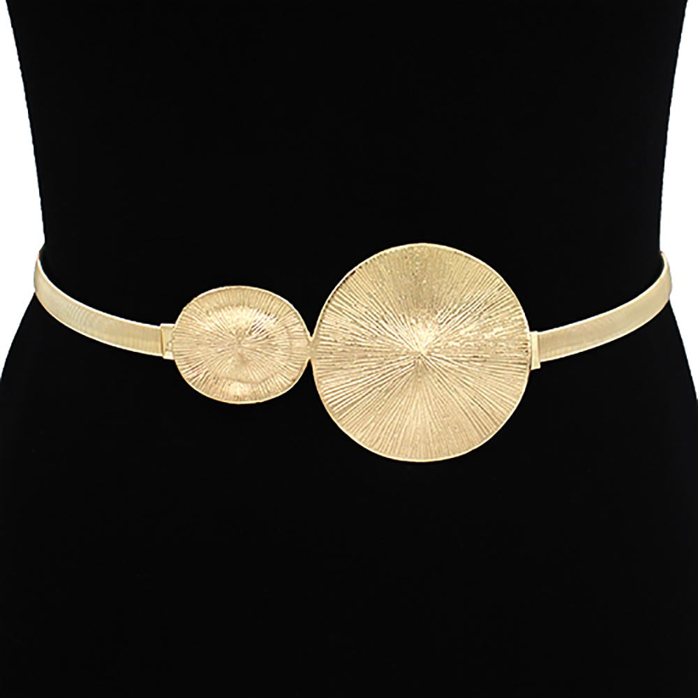 iLLASPARKZ Textured Round Oval Buckle Accented Stretch Metal Belt