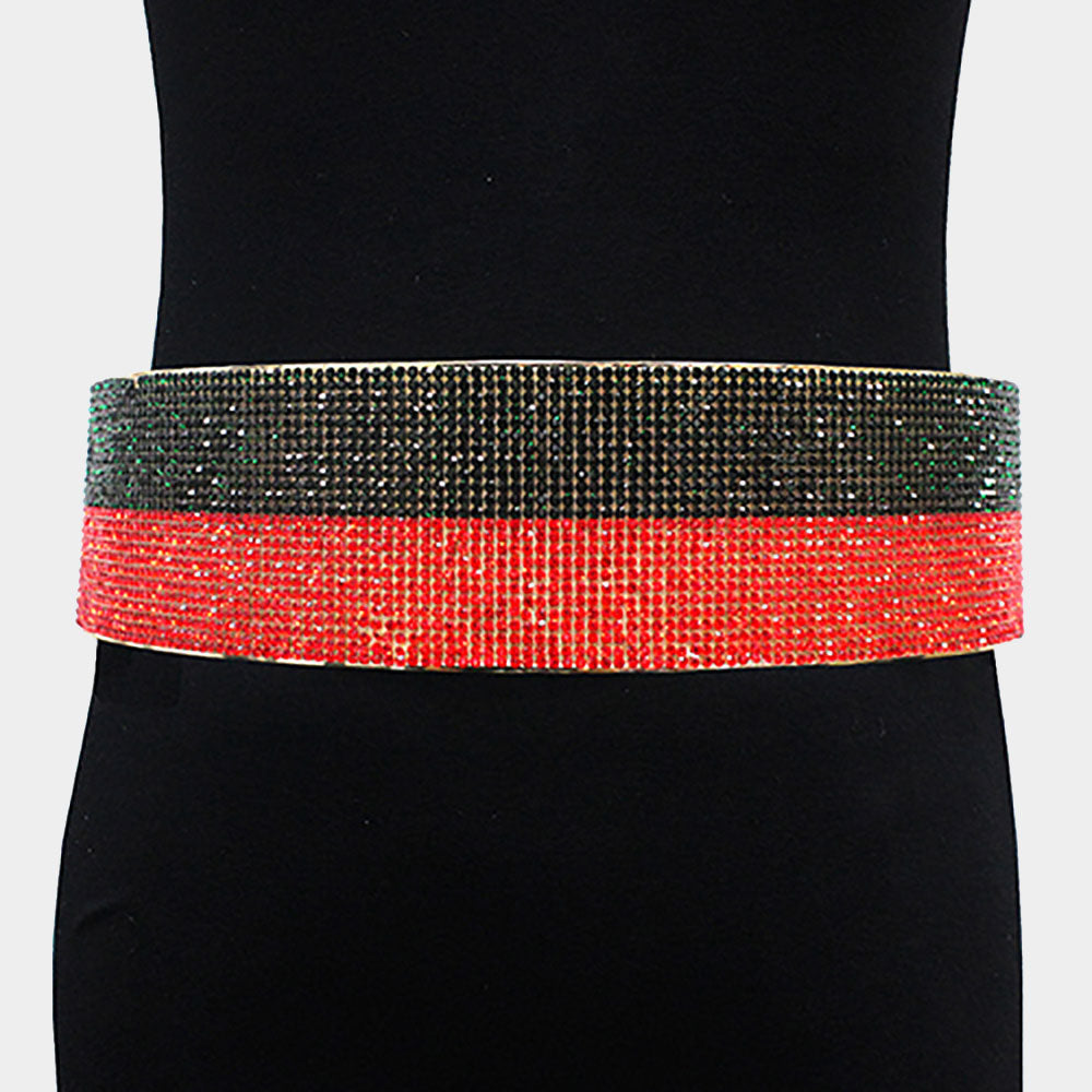 iLLASPARKZ Color Block Rhinestone Embellished Metal Waist Belt