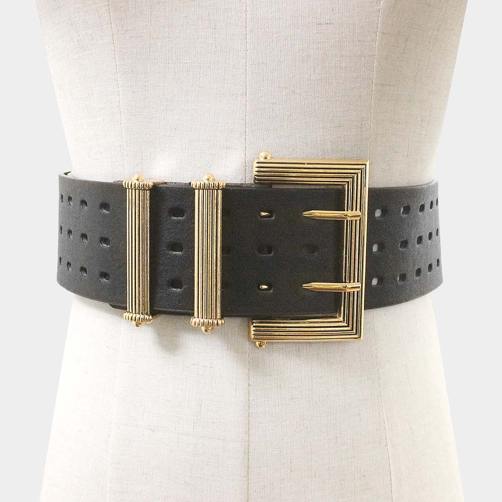 iLLASPARKZ Faux Leather Antique Bold Metal Buckle Belt