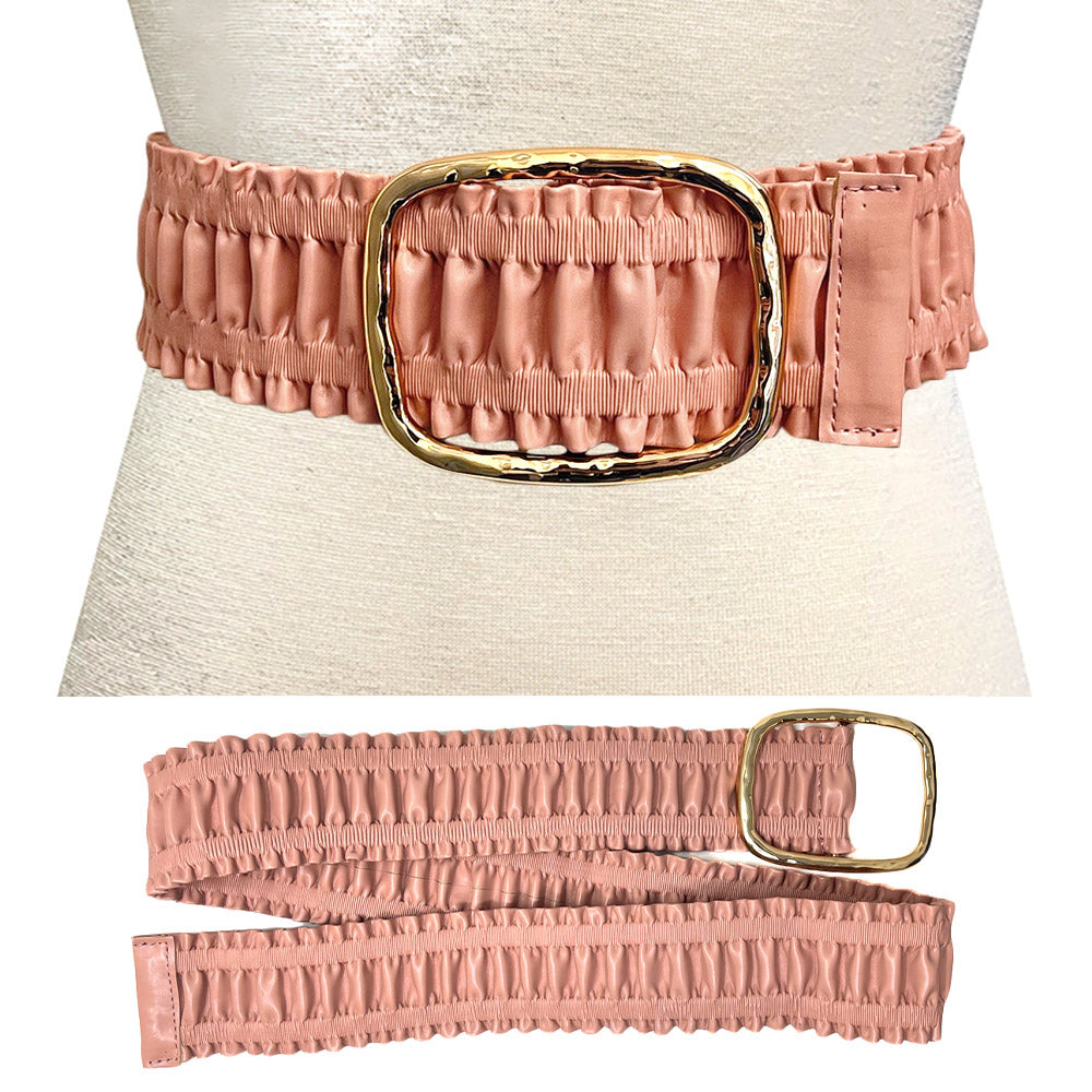 iLLASPARKZ Textured Metal Open Rectangle Buckle Pointed Faux Leather Elastic Belt