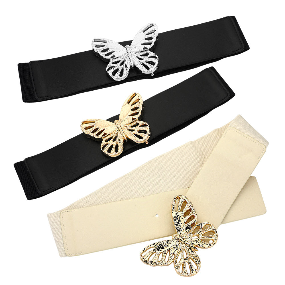 iLLASPARKZ Metal Cutout Butterfly Buckle Accented Elastic Belt