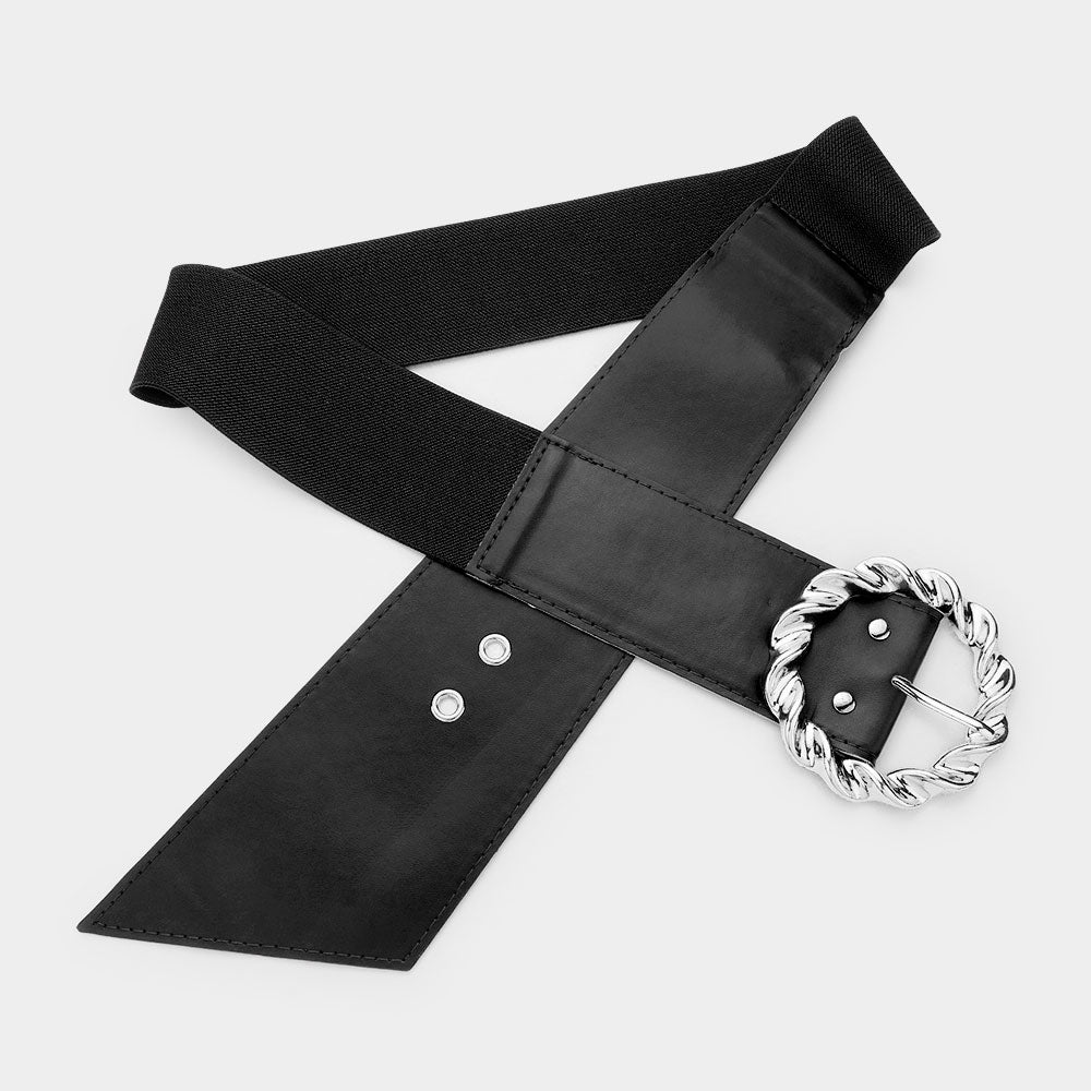 iLLASPARKZ Twisted Circle Open Metal Buckle Stretch Elastic Belt