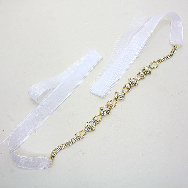 iLLASPARKZ Rhinestone Pearl Flower Organza Belt