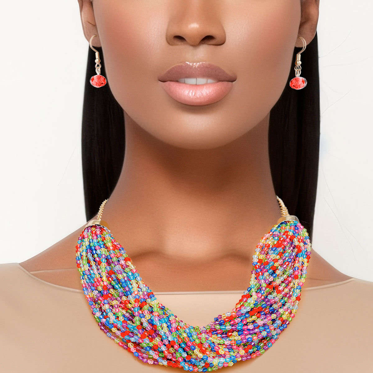 34 Strand Multi Color Bead Necklace