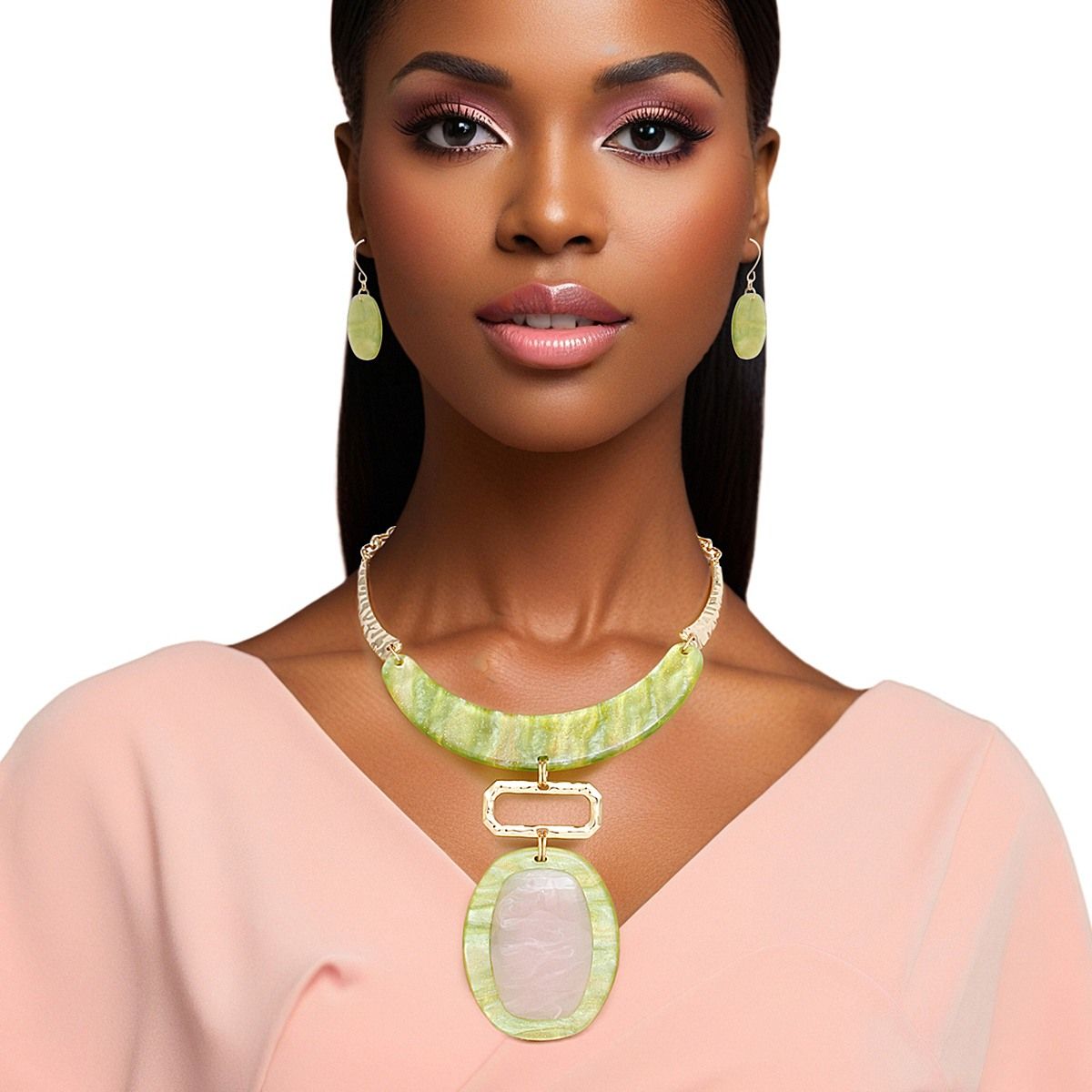 AKA Collar Pink and Green Marbled Geo Pendant Set