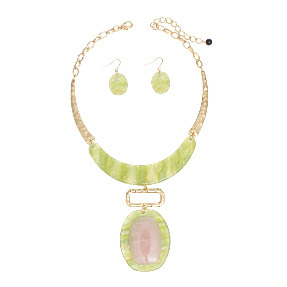 AKA Collar Pink and Green Marbled Geo Pendant Set