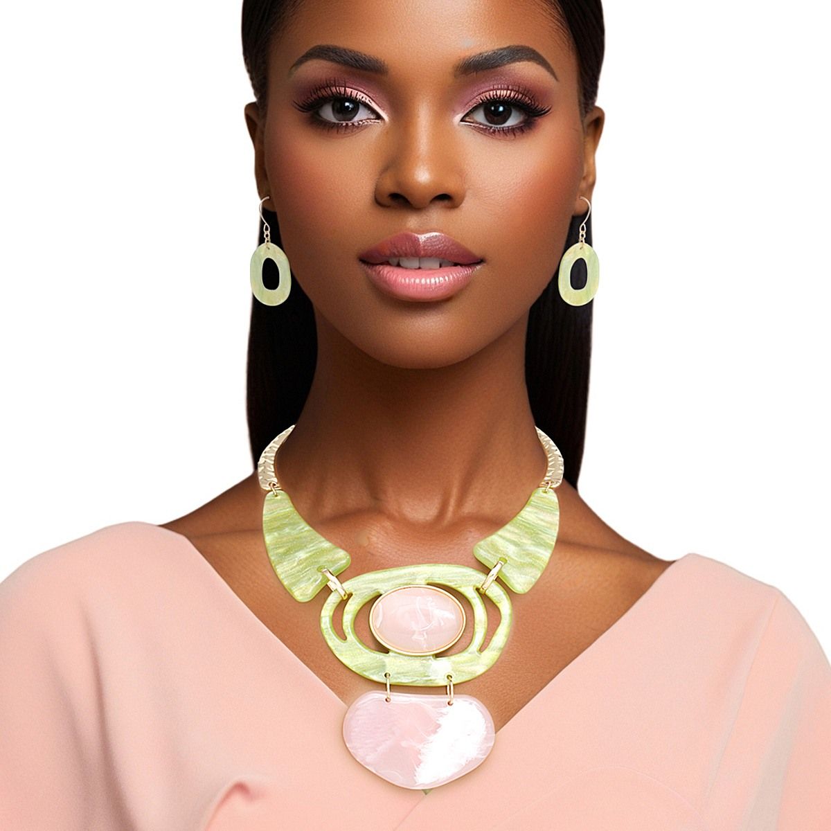 AKA Collar Gold with Pink Green Marbled Bib Set