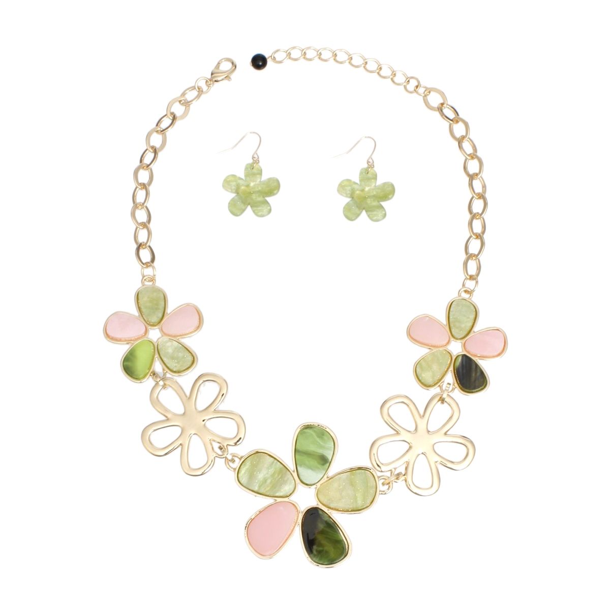 AKA Pink Green Inlay Flower Collar Necklace Set