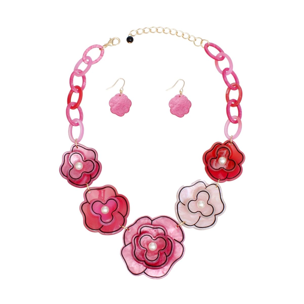 Collar 3D Fuchsia Pink Outlined Flower Necklace