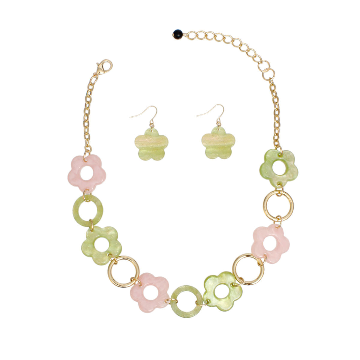 AKA Pink Green Marbled Flower Linked Necklace