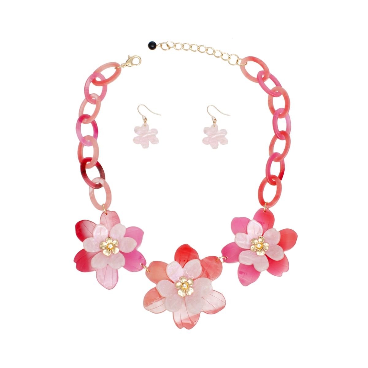 Collar Marbled Pink Links 3D Flower Necklace