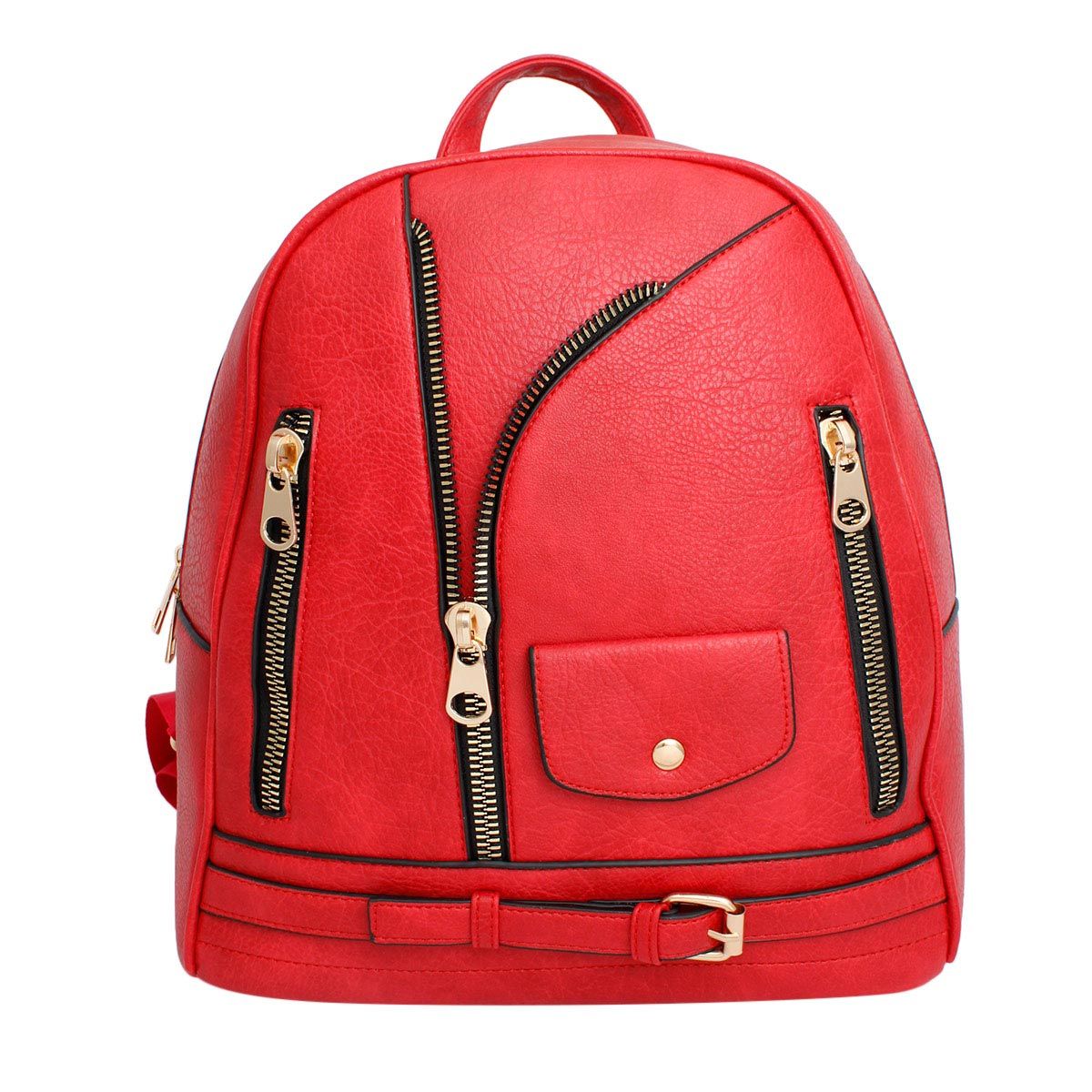 Moto Backpack Red Zipper Medium Bag for Women