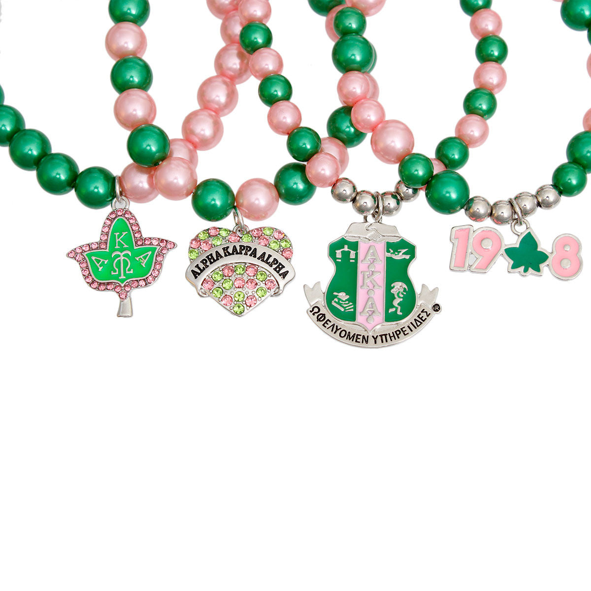 AKA Sorority Pink Green Pearl Bracelets