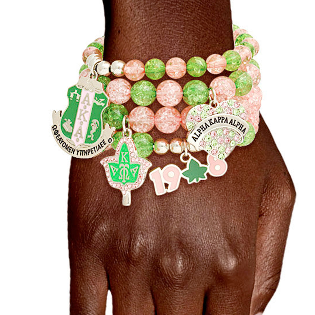 AKA Sorority Green Pink Charm Bracelets