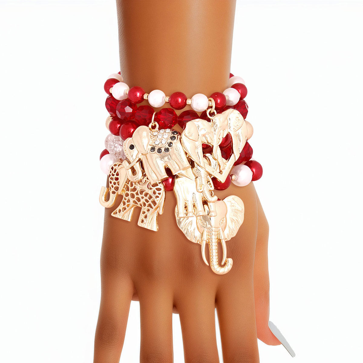 Red White Gold DST Sorority Elephant Bracelets