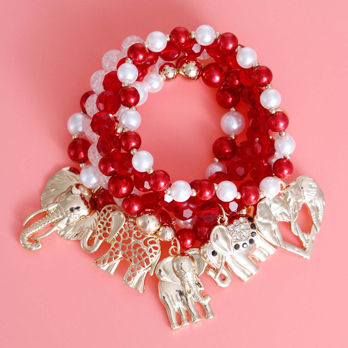 Red White Gold DST Sorority Elephant Bracelets