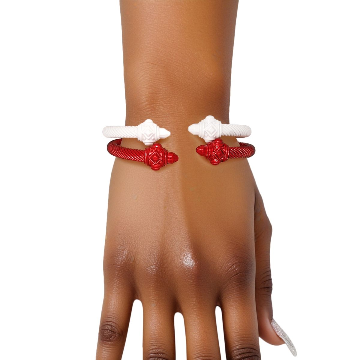 DST Sorority Red White Pointed Cable Bangle Set