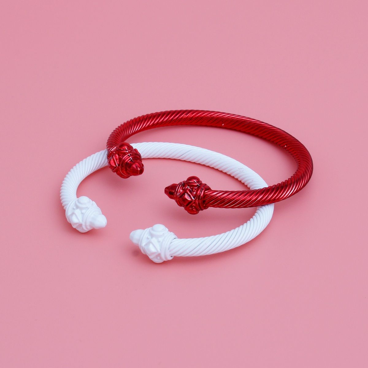 DST Sorority Red White Pointed Cable Bangle Set