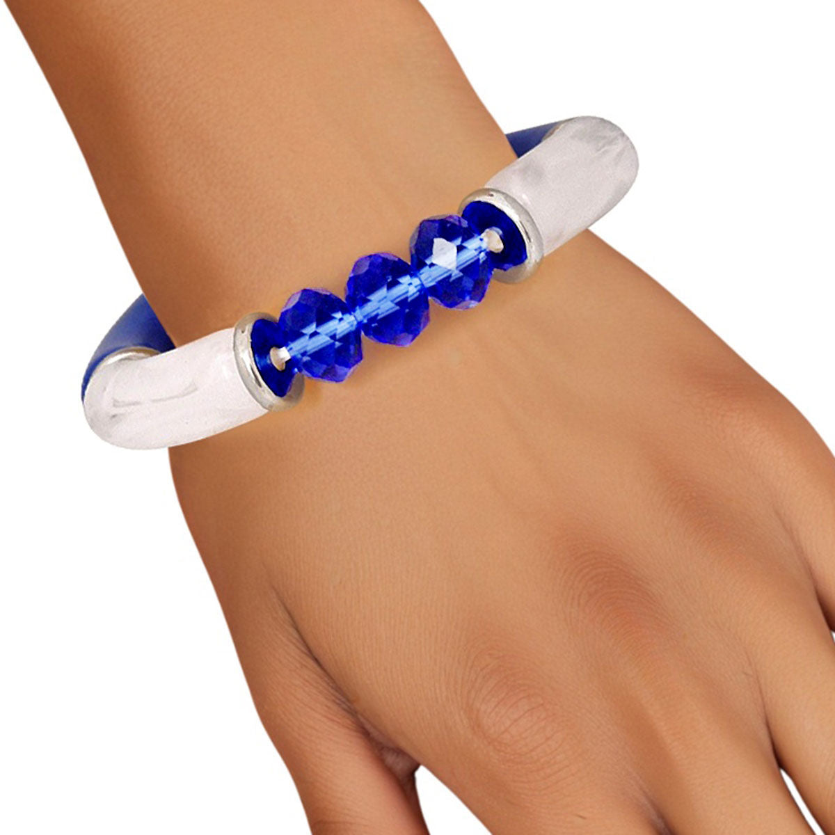 ZPB Blue White Tubular and Glass Bead Bracelet