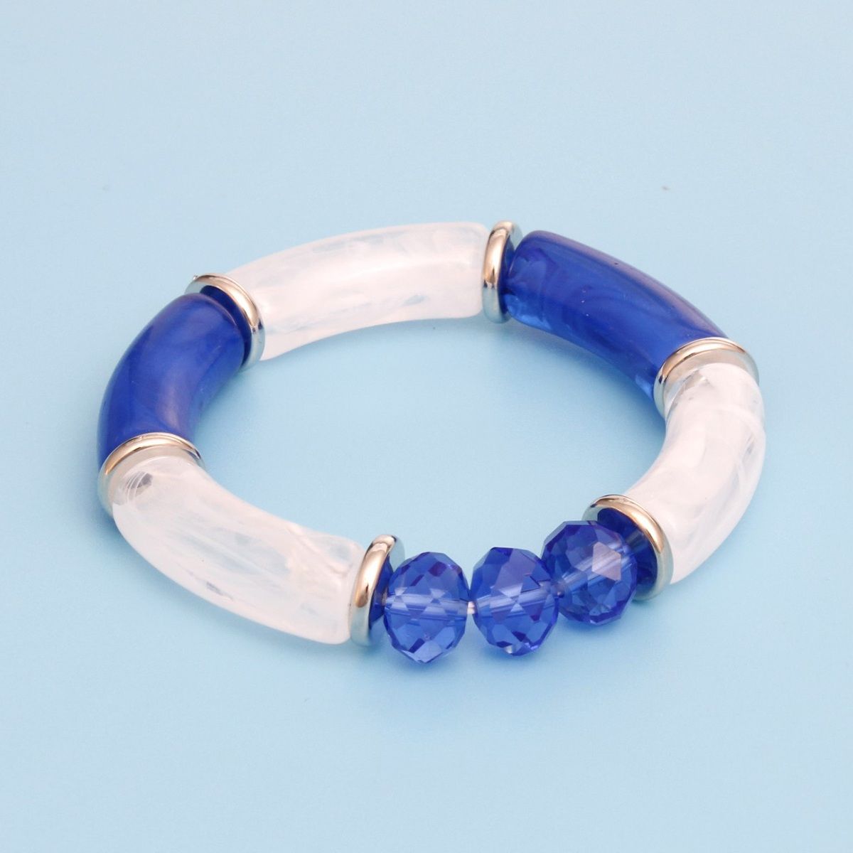 ZPB Blue White Tubular and Glass Bead Bracelet