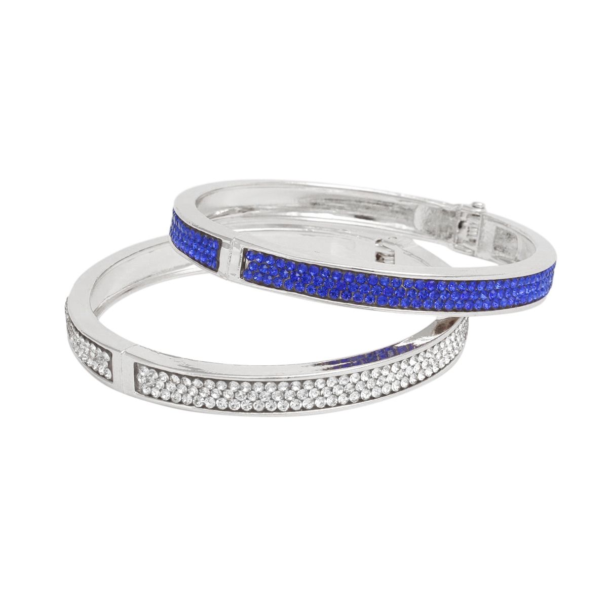 ZPB Sorority Blue Pave Hinged Bangle Bracelet Set