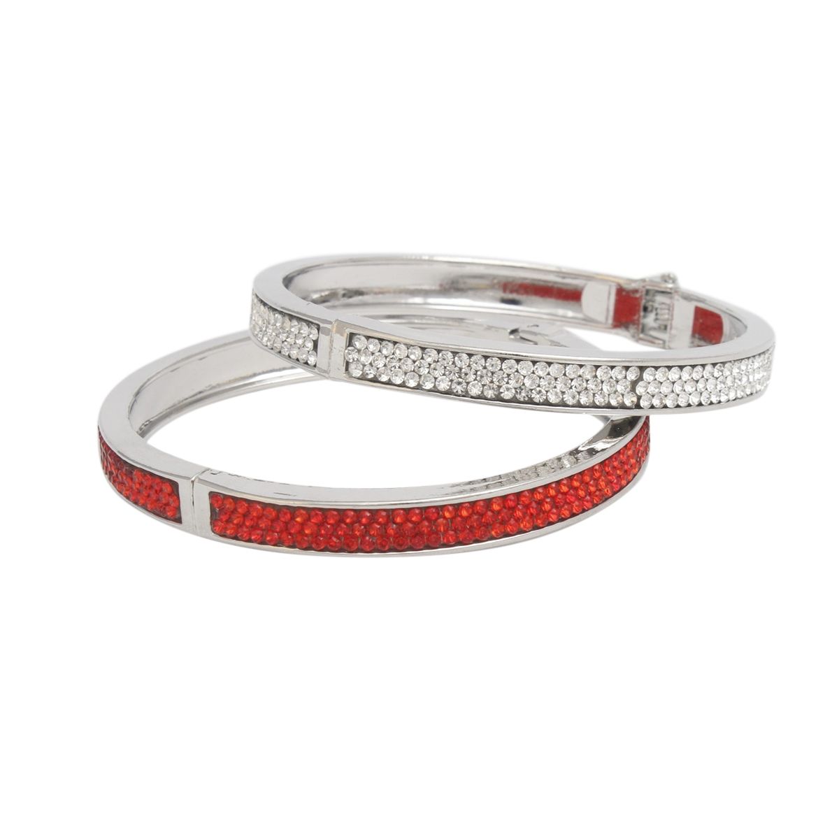 DST Sorority Red Pave Hinged Bangle Bracelet Set