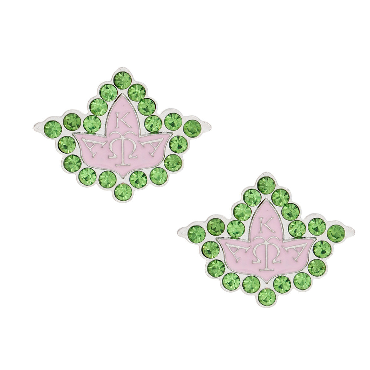 AKA Sorority Pink Green Stone Ivy Leaf Studs