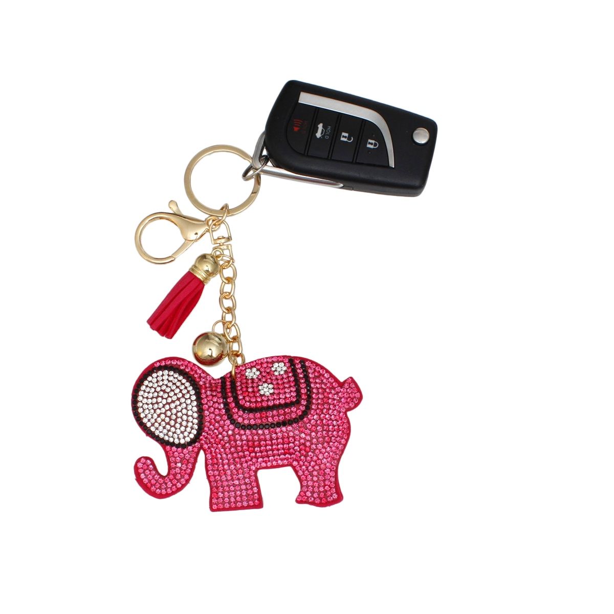 Keychain Glam Pink Rhinestone Elephant Charm Clip