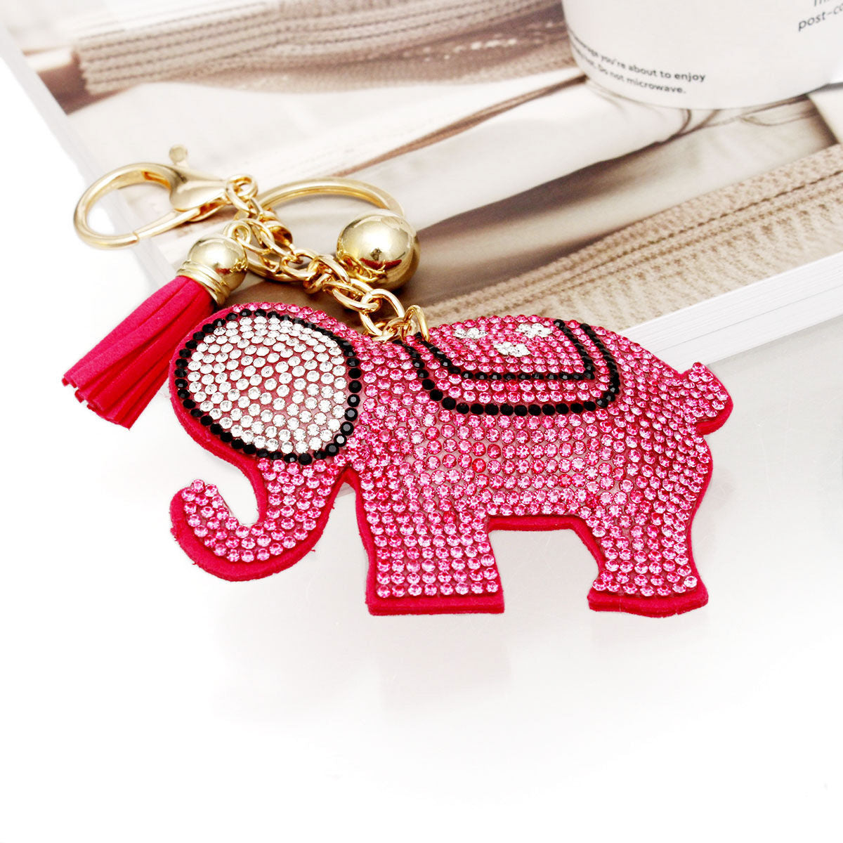 Keychain Glam Pink Rhinestone Elephant Charm Clip