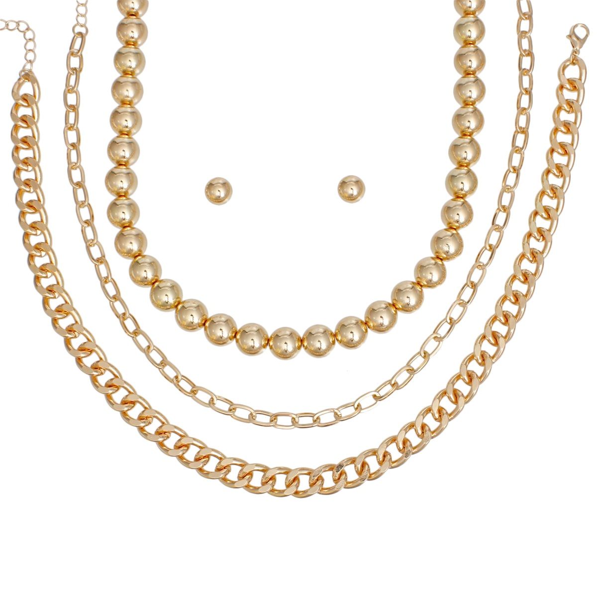 Necklace 3 Pcs Gold Ball and Chain Layered Set