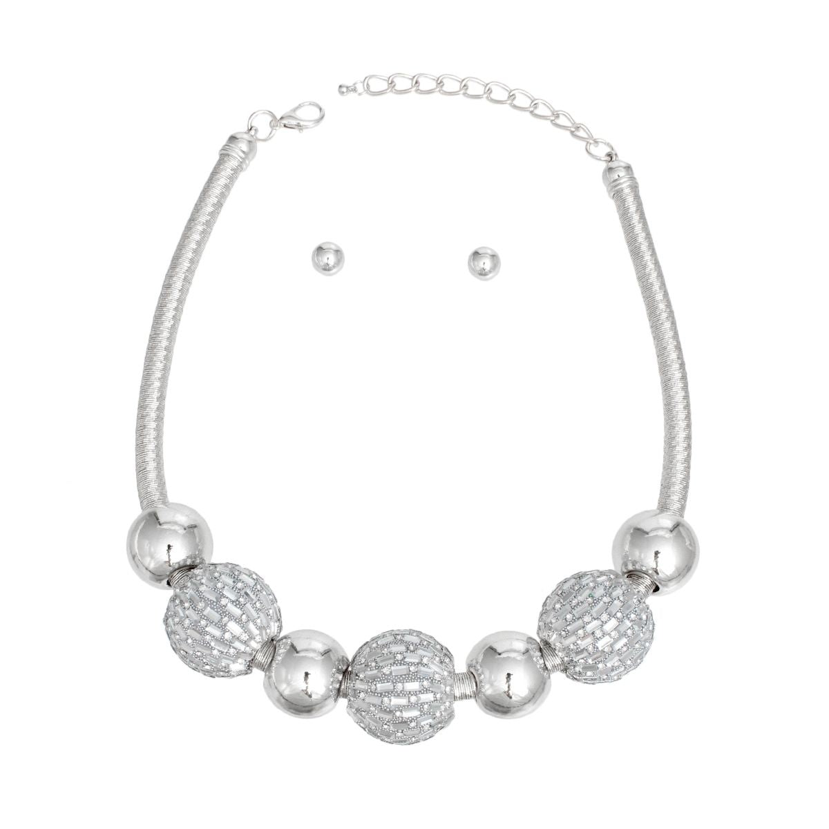 Necklace Silver Mesh Disco Ball Set for Women