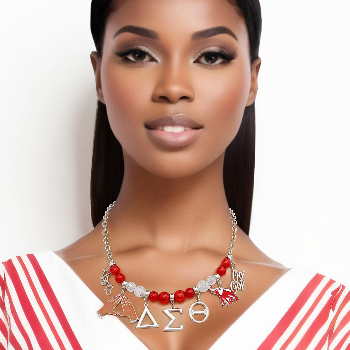 Red Bead Soror Delta Charm Necklace for Women