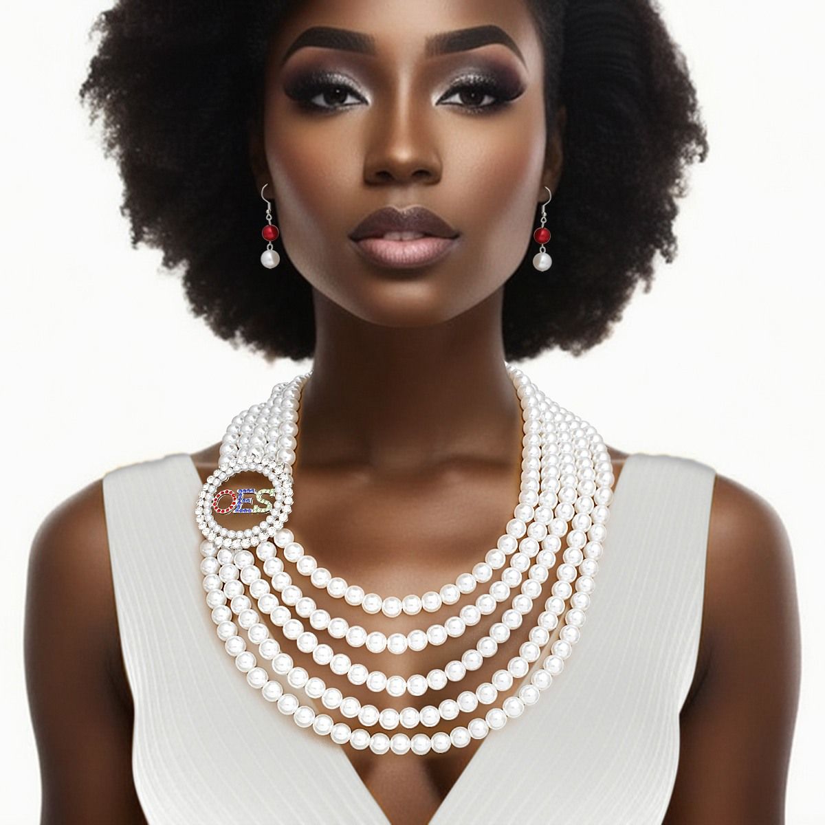 OES Sorority White Pearl Necklace Set for Women