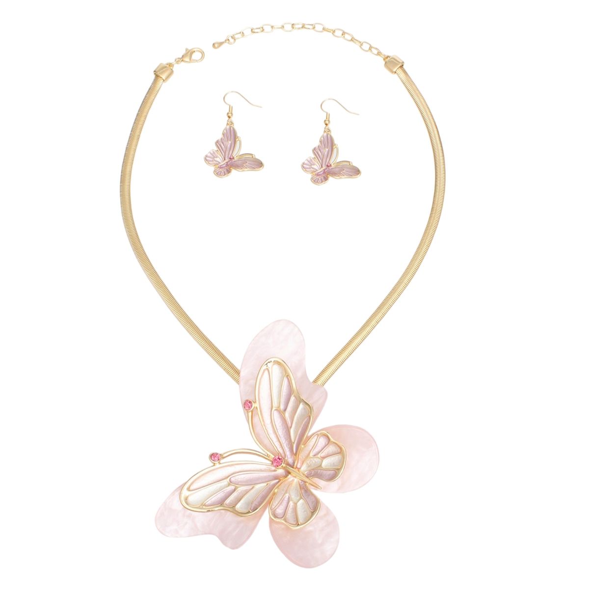 Necklace Light Pink Butterfly 3D Pendant Set Women