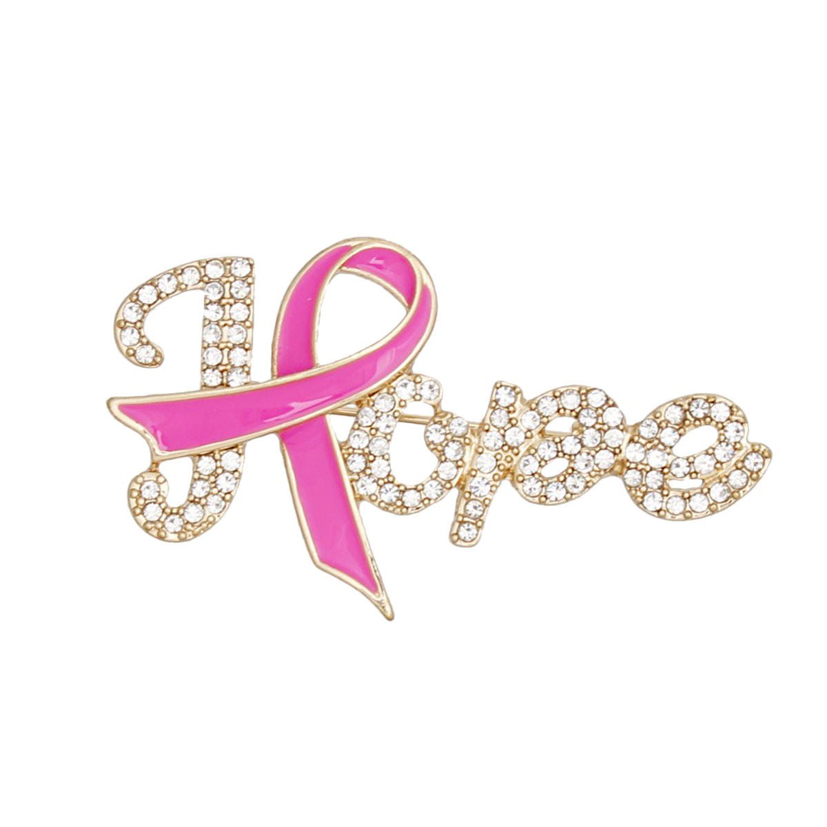 Brooch Gold Pink Ribbon Hope Pin for Women