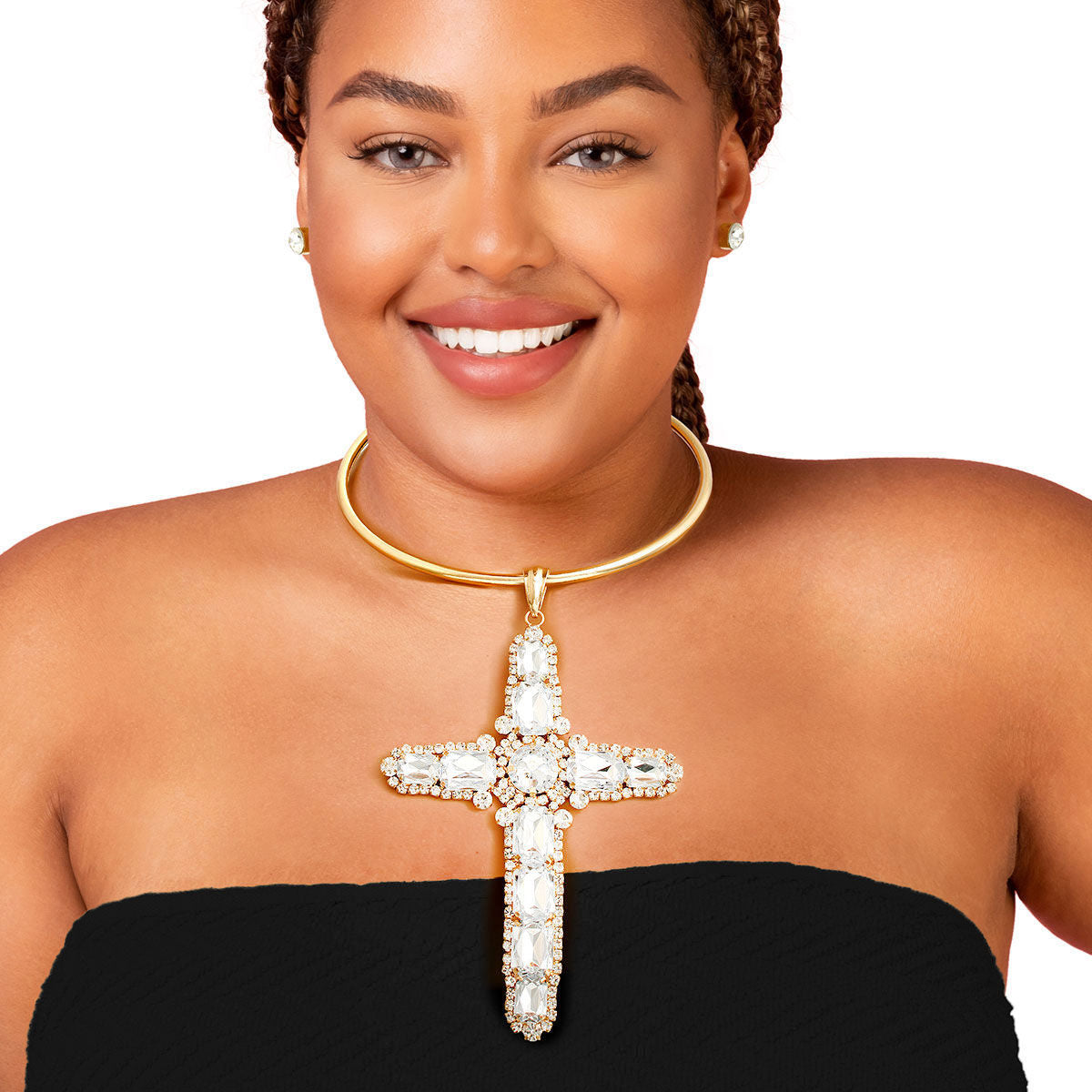 Rigid Gold Halo Cross Necklace